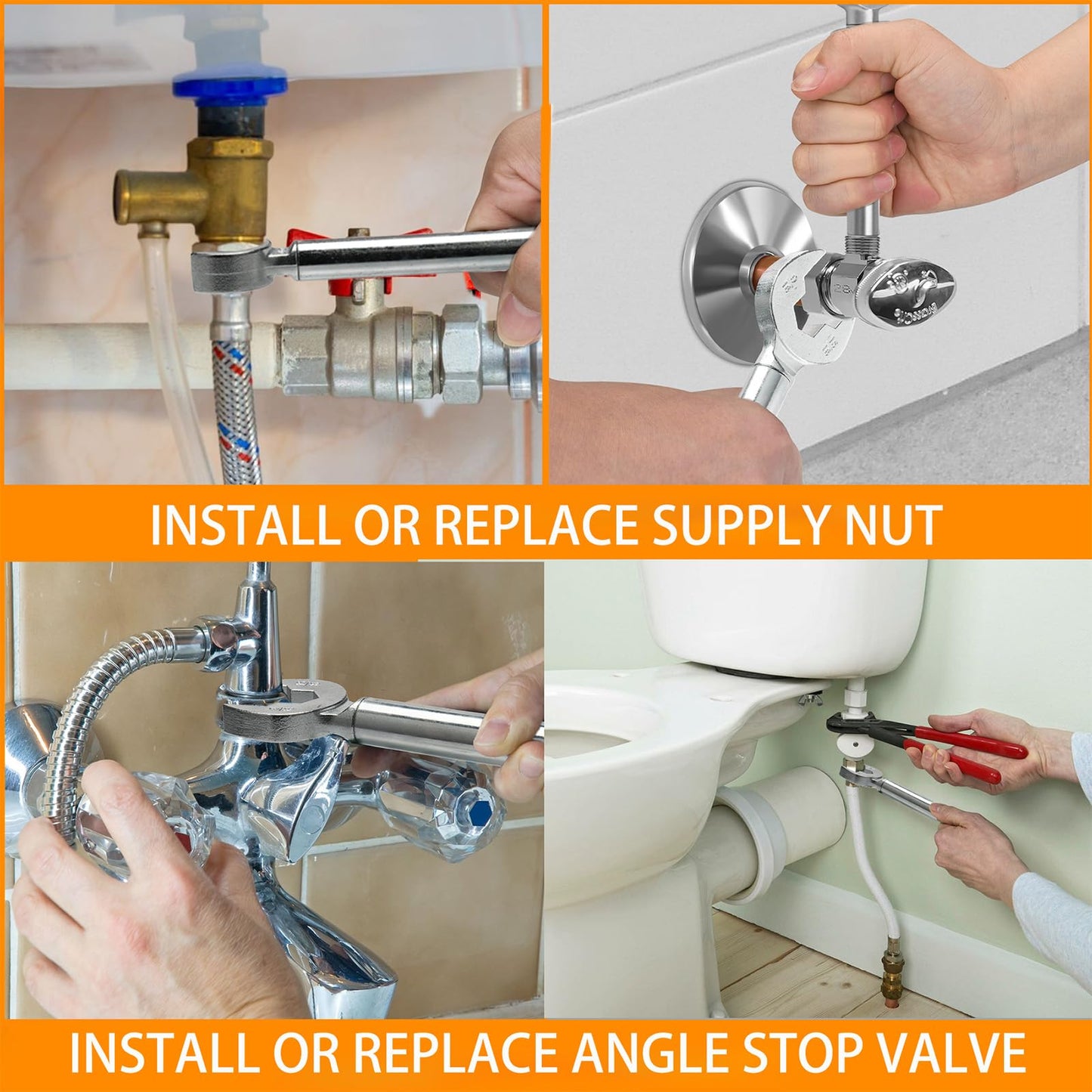 Miucoguier Plumber wrench, 2-in-1 Angle Stop Wrench for Angle Stops, Straight Stops, and Compression Couplings，Plumbing Tools for Faucet Nuts, and Spigots