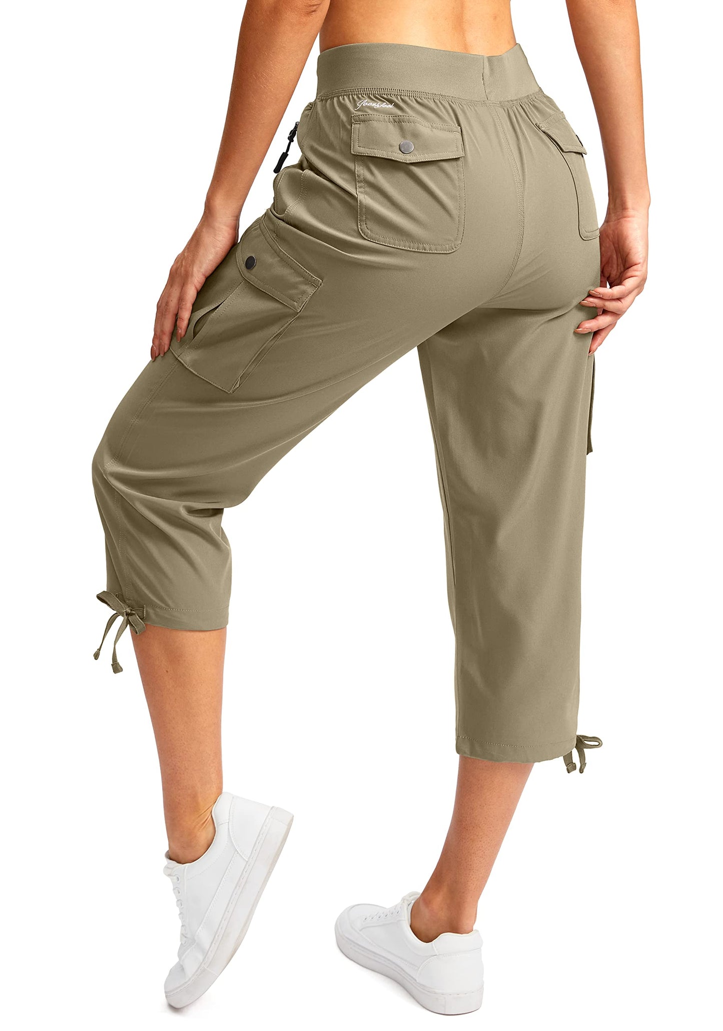 Soothfeel Women's Cargo Capris Pants with 6 Pockets Lightweight Quick Dry Travel Hiking Summer Pants for Women Casual (Dusty Khaki, L)