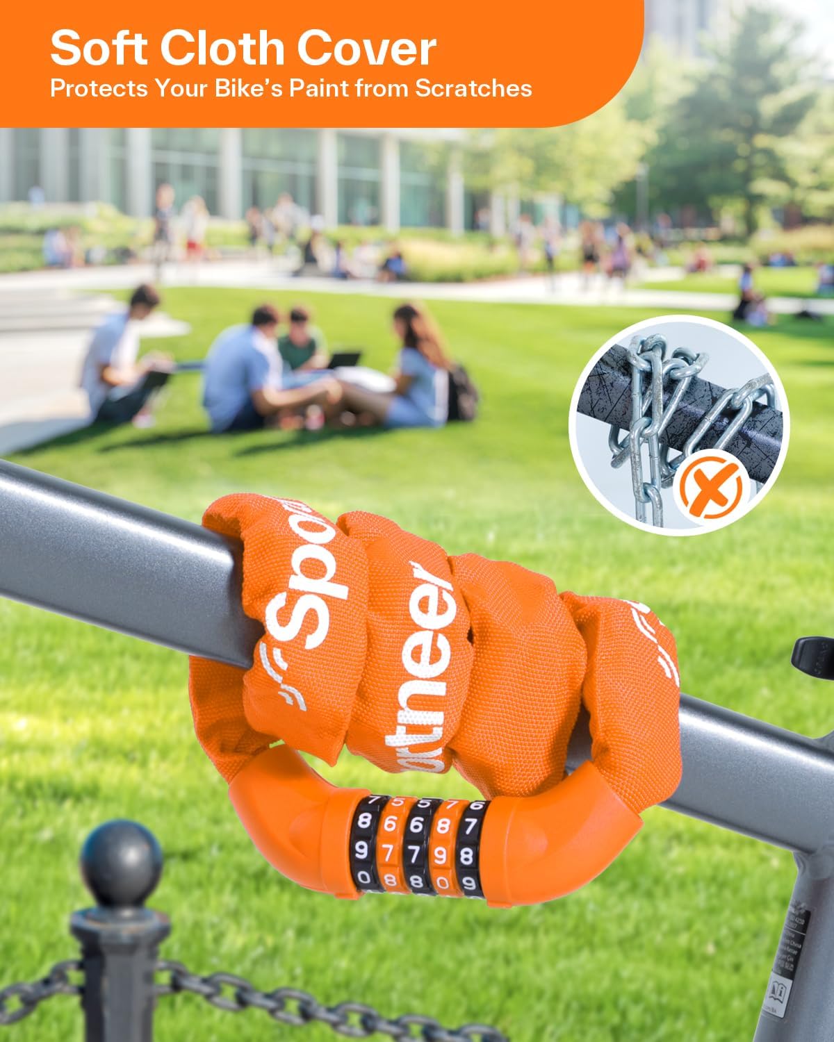 Sportneer Bike Lock - High Security 5-Digit Combination Chain Lock | 3.2/3.6/4ft Heavy Duty Keyless Design