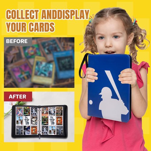 Baseball Card Binder - 990 Pockets Sports Trading Card Album with 55 Removable Sleeves | Double-Sided Zipper Design