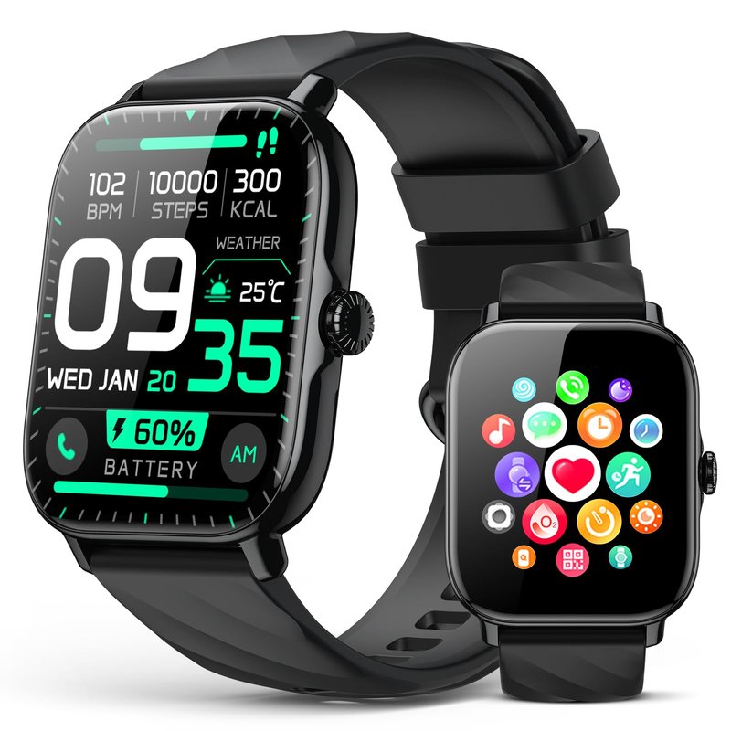 Kriutefy Smart Watches Fitness Tracker for Women Men with Step Counter, Sleep Calorie Monitor, Pedometer, IP68 Waterproof, Smartwatch with 120+ Sports for iPhone Android (Black)