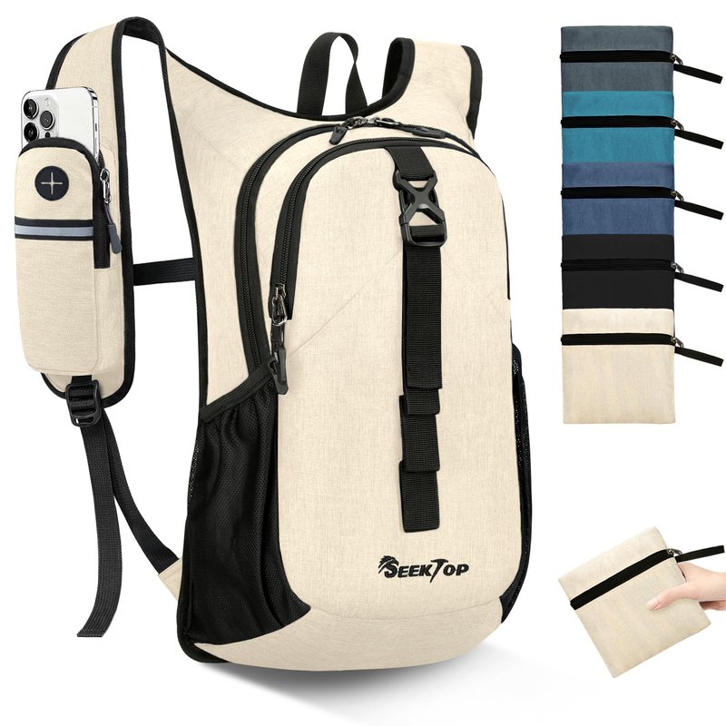 Seektop 15L Small Hiking Backpack for Women Men, Lightweight Hiking Packable Daypack with Phone Pocket for Travel Camping (Beige, 15L)