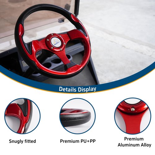 MIXOPOLY 12.5" Universal Golf Cart Steering Wheel fits Club Car DS/Precedent/Onward/Tempo, Yamaha, and EZGO TXT/RXV Golf Cart, Anti-slip and good grip (Red)