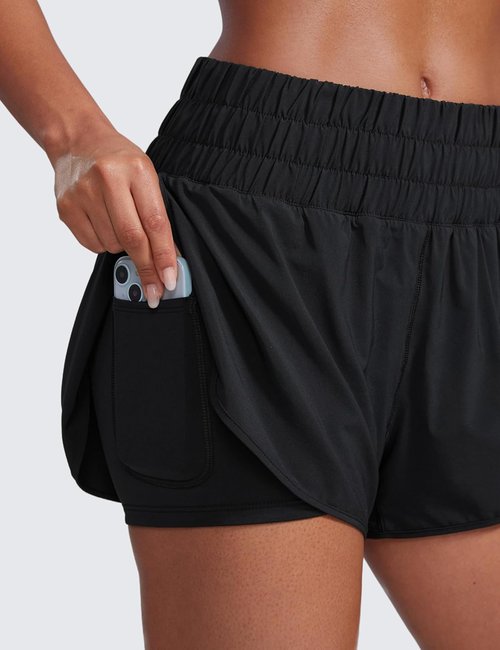 CRZ YOGA 2 in 1 Running Shorts for Women - High Waisted Athletic Gym Shorts with Pocket | 3" Length