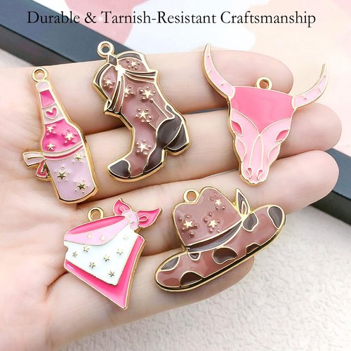 LUHOHI 20Pcs Western Charms for Hydrojug Traveler 40 Oz Water Bottle Accessories, Cowgirl & Cowboy Boot Hat Alloy Charm for Stanley Cup Tumbler Handle Jewelry Making Pink Diy Bulk Pendants