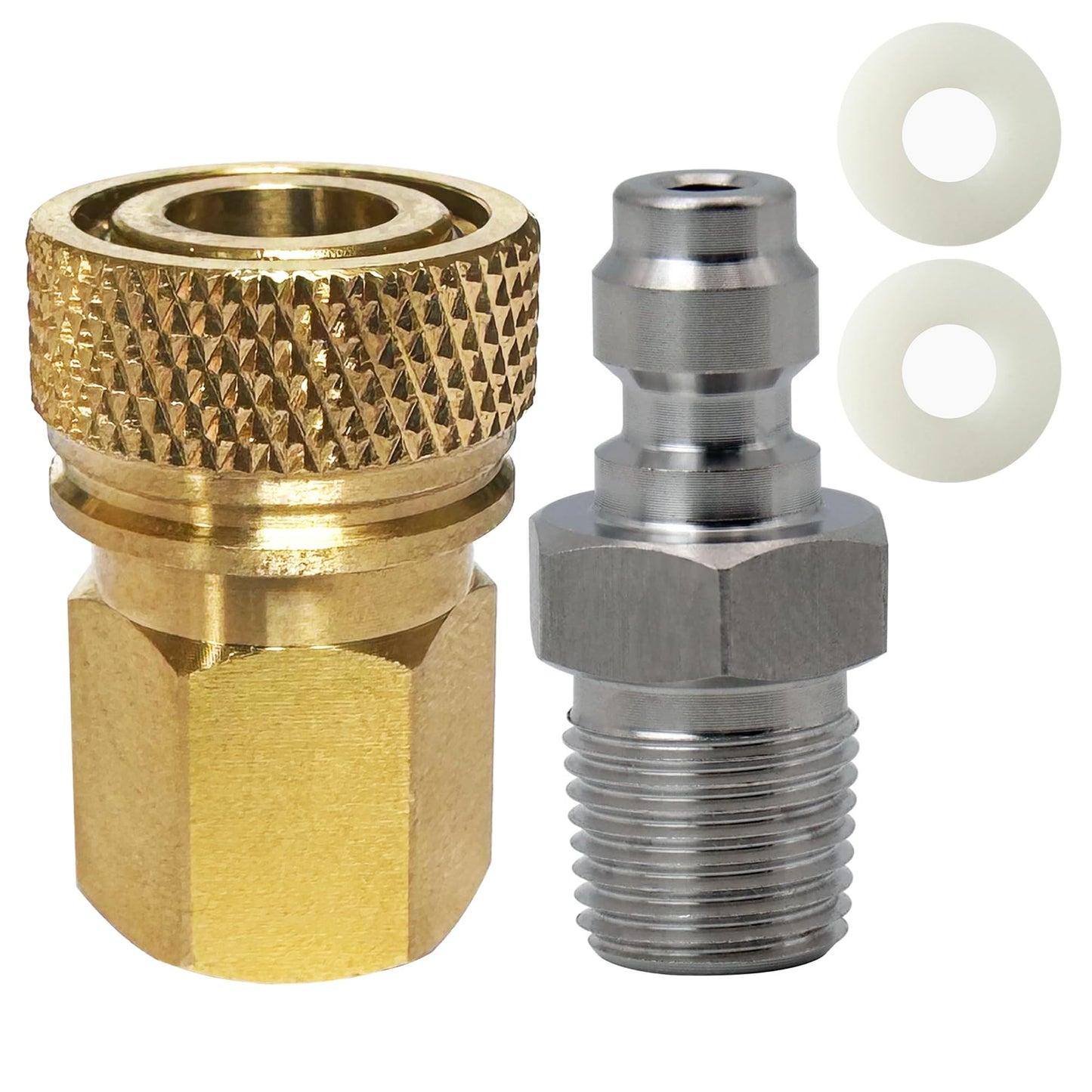 HMKUGO 1/8 NPT Female Connector and 8mm Male Plug Fill Nipple Quick-Disconnect Set, Copper - Stainless Steel - Remote Line Male & Female Set for PCP Foster Paintball Airsoft Air Gun Tool