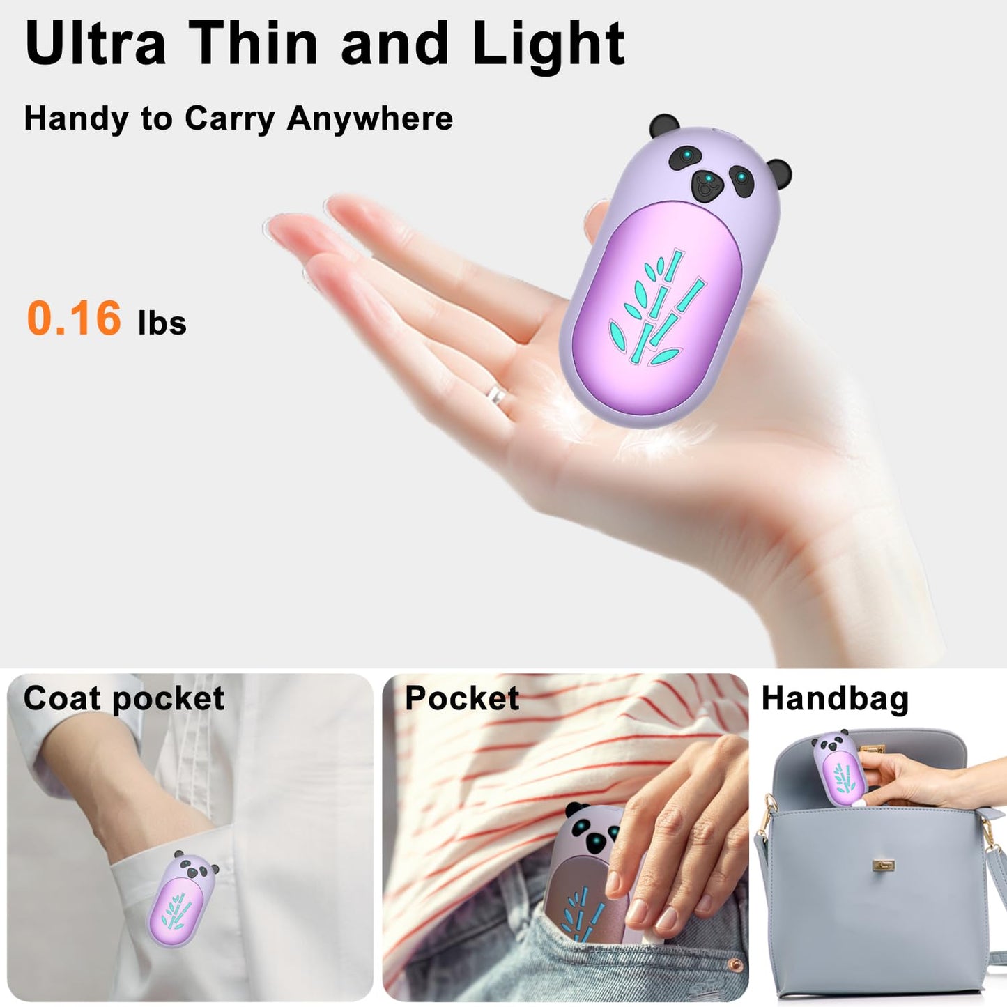 AI Hand Warmers Rechargeable 2 Pack, 6000mAh Electric Hand Warmer Reusable, 20Hrs Long Heating, Portable Pocket Heater Handwarmer for Women Men, Outdoor Camping, Ski Equipment(Purple)