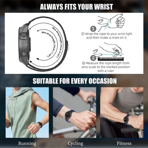RoYiio Nylon Band for Garmin Fenix 8Pro 51mm/Quatix 8 51mm/Quatix 7X/6X/Tactix 8 51 mm/Tactix 7 Pro Strap Comfor Breathable Sport Replacement Wristband for Enduro 3/2 (QuickFit 26mm, Storm Blue)