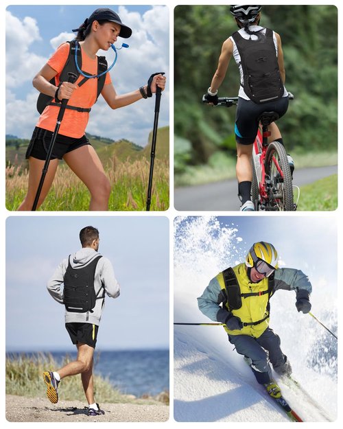 Hydration Backpack with 2L Water Bladder, Hiking Water Backpack for Men Women with Phone Pocket and Helmet Holder, Hydration Pack for Running Biking and Cycling, Black