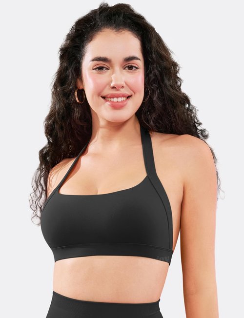 VOYJOY Sports Bras for Women Basic Wireless Bra Crop Workout Yoga Bra Sexy Tank Top Black