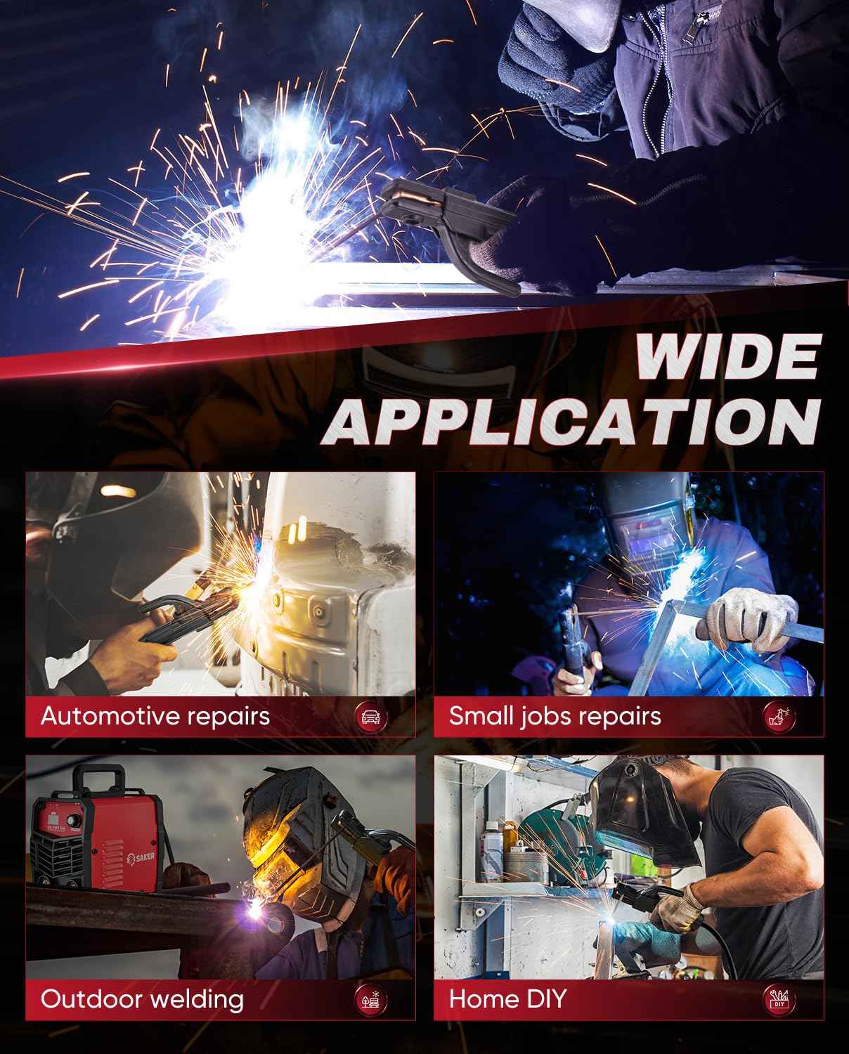 Saker Mini Stick Welder, 110V Portable Welding Machine, 20-130A Arc Welder with Smart LED Display, IGBT Inverter, Anti-Stick & Hot Start,Portable Stick Welder for Home & DIY