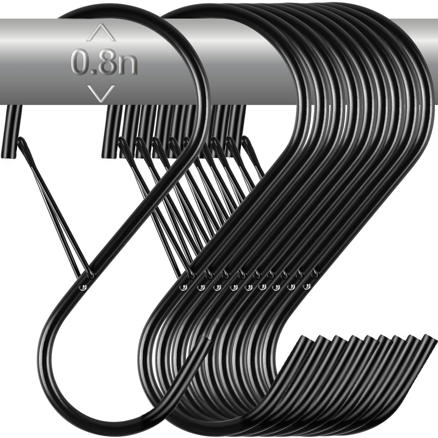 12 Pack Large S Hooks for Hanging Plants with Safety Buckle- Heavy Duty Solid Metal Steel Black S Shaped Closet Hooks for Hanging Plants, Kitchen Utensils, Jeans, Bags, Pots, 4 inch, Fit Most of Rod