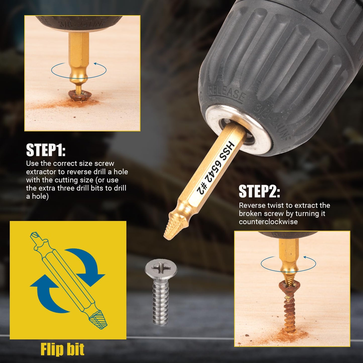 CLEVEROOL 10 PCS Damaged Screw Extractor Set, 6 PCS HSS 6542 Screw Extractor Remover Kit and 4 PCS Twist Drill Bit Kit for Stripped Screws & Drill Bit Tools, Gifts for Men