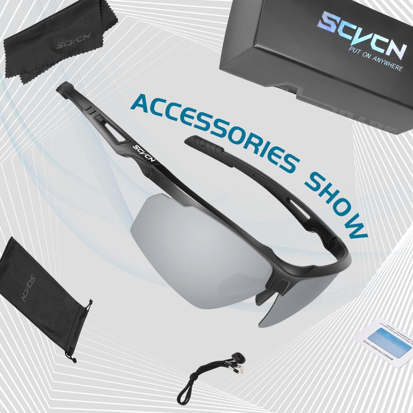 SCVCN Polarized Sports Sunglasses for Men Women Glasses Cycling Glasses Driving MTB Baseball Running Bicycle 04 silvery Black