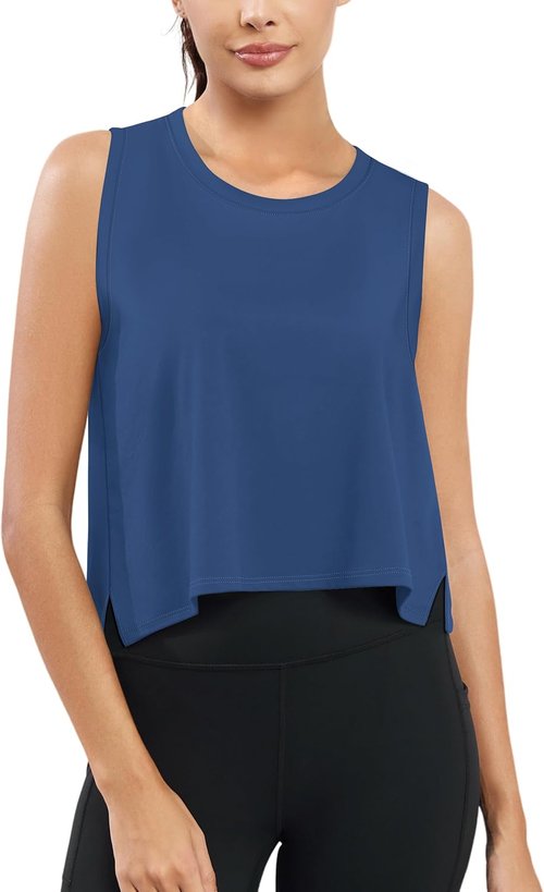 KevaMolly Workout Tank Tops - Flowy Cropped Athletic Shirts with UPF50+ Protection | Breathable Yoga & Running Tops