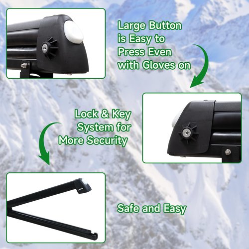 Just-V 33'' Aluminum Universal Ski Roof Rack Car Rack Carrier for Skis, Snowboards, Fishing Rods, Skateboards Easy to Use, Locking Fit Most Vehicles Equipped Crossbar (Black)