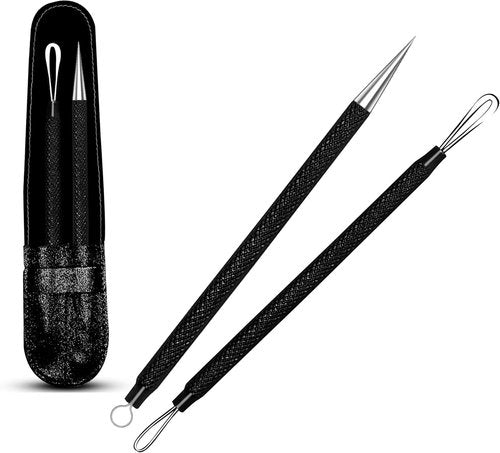 EFAH Care Stainless Steel Pimple Extractor Tool - 2 Pcs Surgical Acne Treatment Set | Easy to Clean (Black)