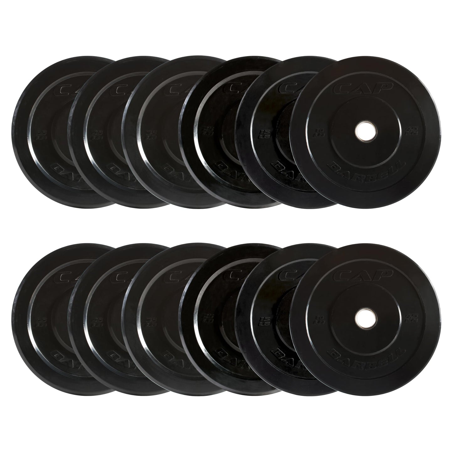CAP 370 lb Elite Olympic Bumper Plate Set 2-Inch Olympic Plates, Medium Bounce Virgin Rubber Weight Plates with Stainless Steel Hub for Weightlifting, Strength Training & Home Gym Workouts