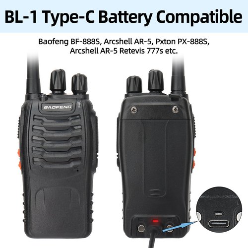 Baofeng Walkie Talkie Battery Replacement Type-C Charger 1500mAh Rechagable Li-on Battery for BF-888S BF-777S BF-999S Retevis H-777 and Walkie Talkies 2Pack