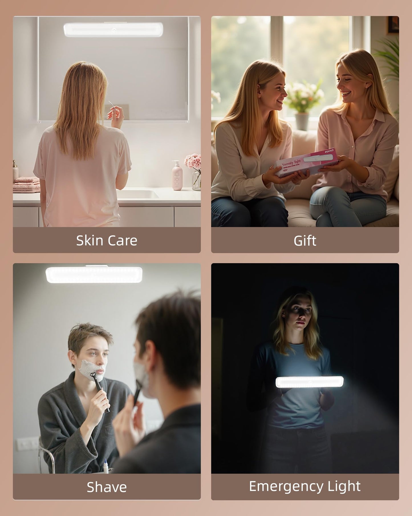 EZVALO Wireless Makeup Light 1 Pack, Vanity Lights for Mirror, Bathroom Vanity Light, Rechargeable, 3 Color Temperatures, Stepless Dimming, Touch Control, Adjustable Angle, Women's Gifts