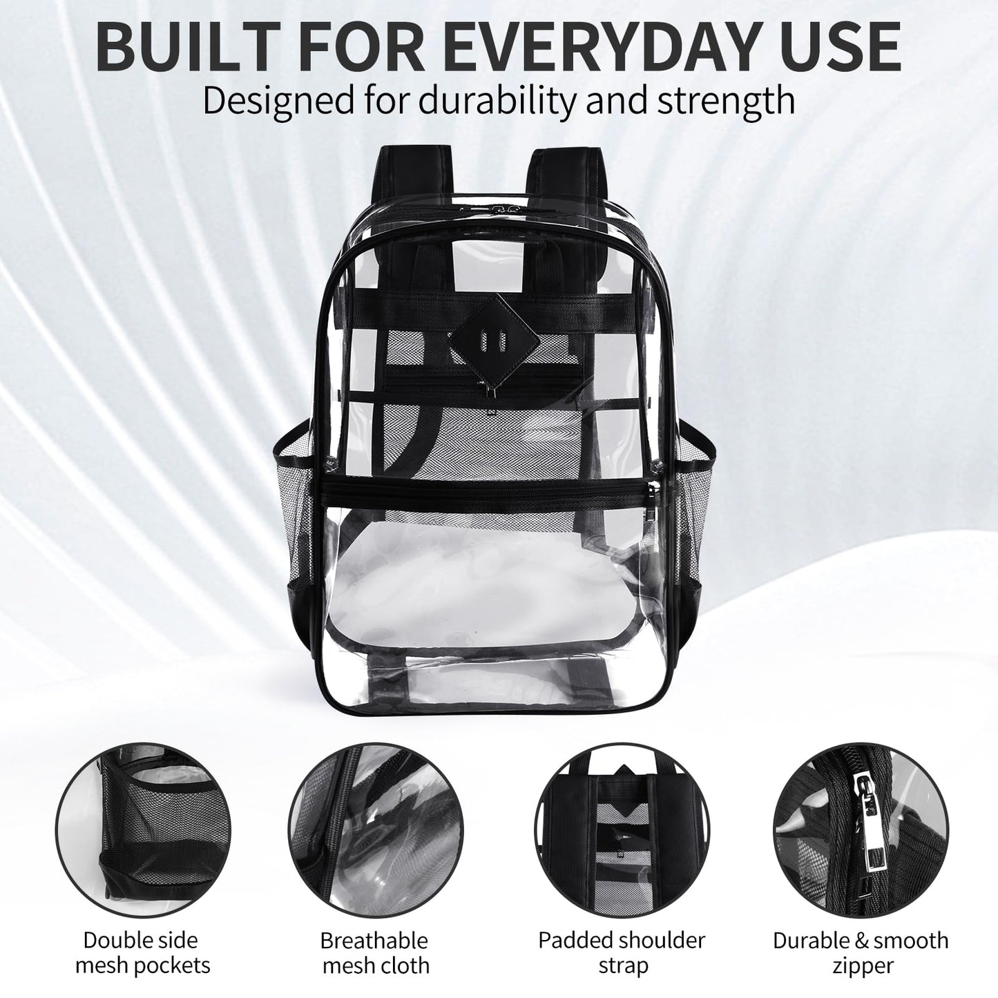 VGJ Clear backpack,Clear Backpack for School,Heavy Duty PVC Transparent Backpack, With Water-Resistant PVC Plastic Material and Ruggedly Ruinforced Shoulder Straps