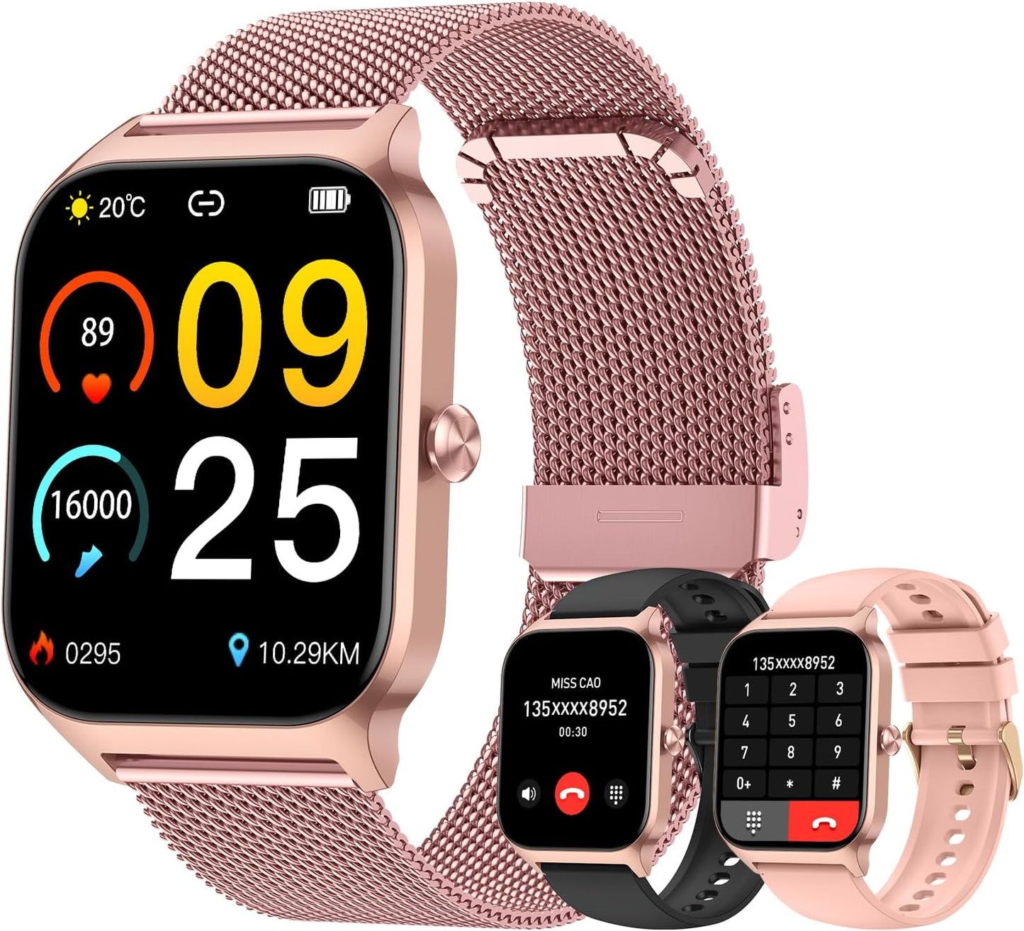 Skiennix Smart Watch | Women's Fitness Tracker - Rose Gold, Bluetooth, Waterproof, Heart Rate Monitor