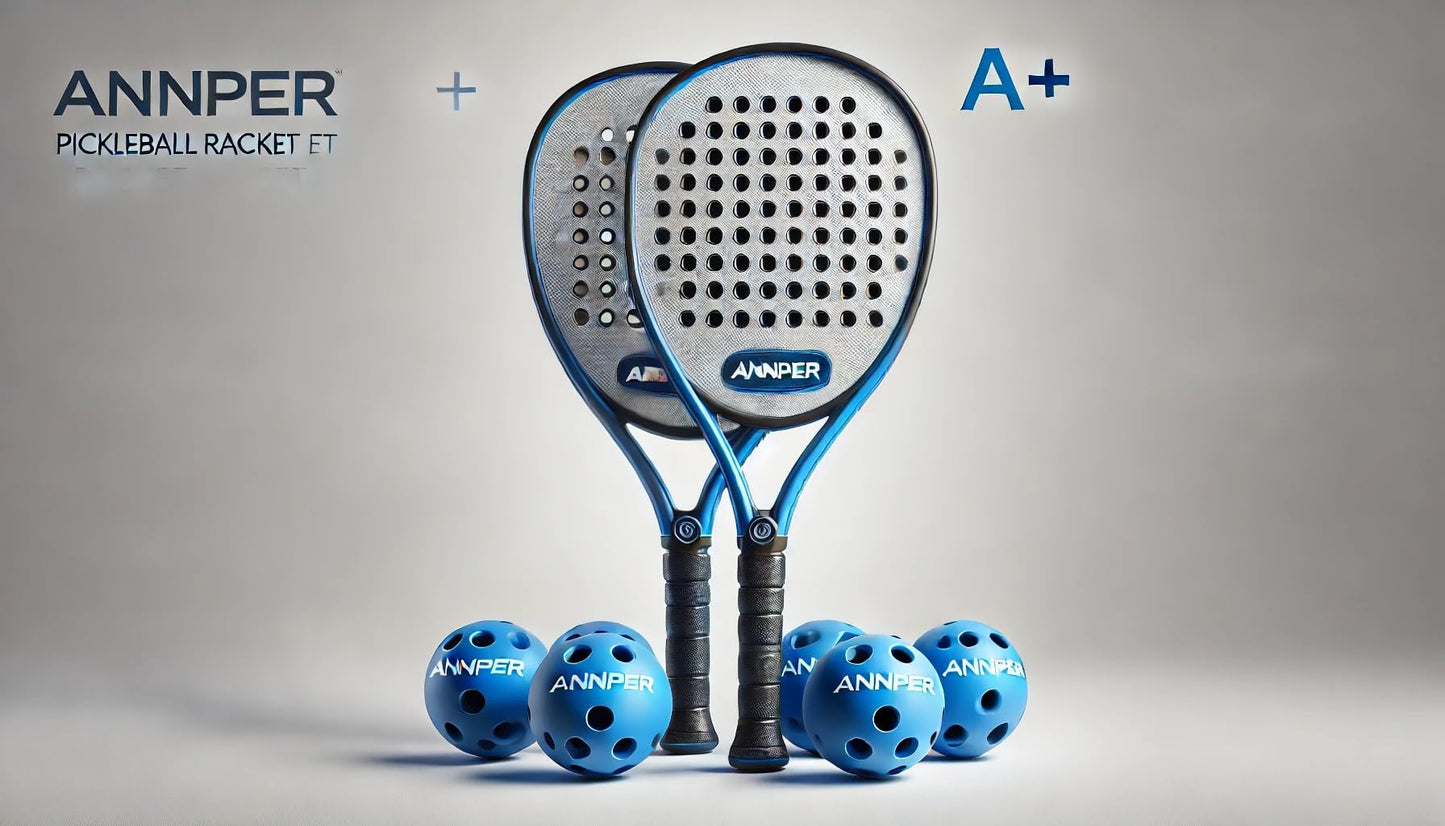 ANNPER Pickleball Paddle Set - 2 Carbon Fiber Blue Paddles, 4 Outdoor Balls | Lightweight & Durable for Beginners & Advanced Players | Premium Performance Gear(CarbonFiber Blue)