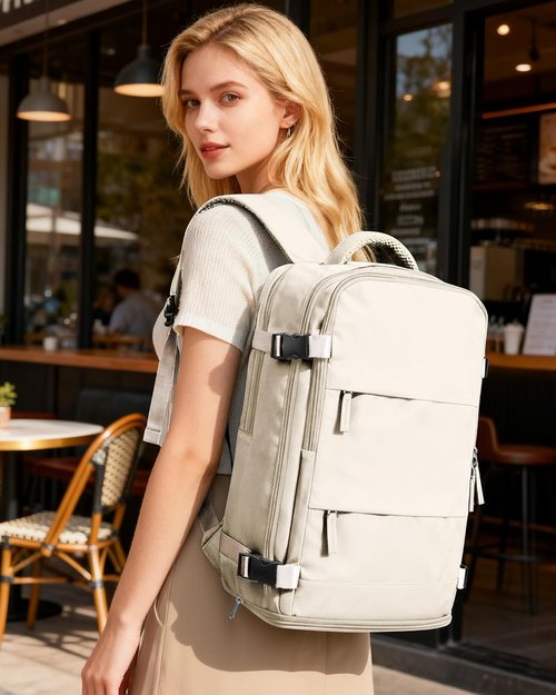 Coofay Beige Travel Backpack - Airline Approved Waterproof Carry-On Bag for Men & Women