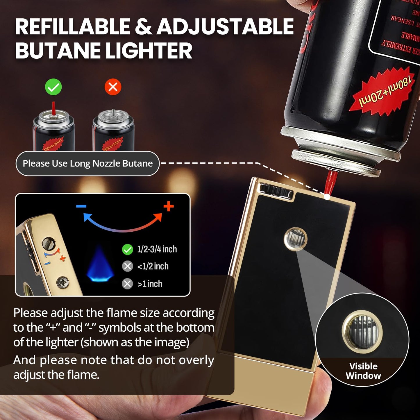 LYPOBALA Torch Lighter, Cool Butane Torch Lighter, Flat Jet Flame Refillable Butane Lighters, Unique Slim Pocket Lighter with Visible Window, Windproof Adjustable Fancy Lighters, Novelty Gifts for Men