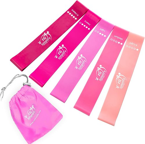 Fit Simplify Resistance Loop Exercise Bands - Set of 5 with Instruction Guide & Carry Bag