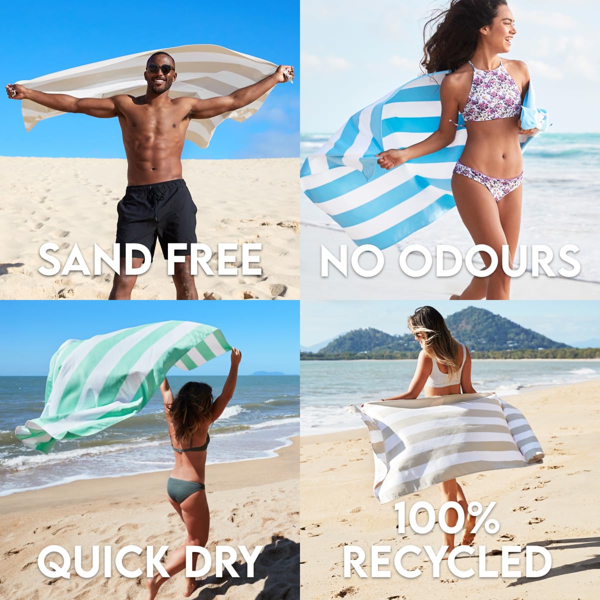 Dock & Bay Beach Towel - Quick Dry, Sand Free - Compact, Lightweight - 100% Recycled - Includes Bag - Cabana - Set of 6 - Extra Large (200x90cm, 78x35)