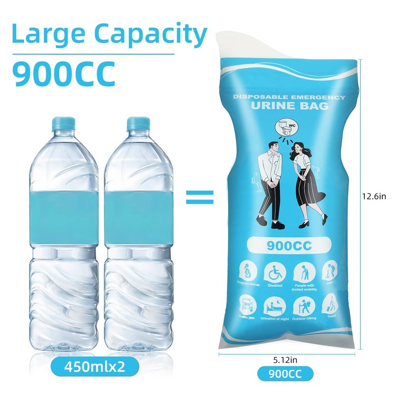 Karuzka 12/24 Pcs Disposable Urine Bags, 3rd Generation 900ML Emergency Portable Pee Bags for Travel for Men/Women, Unisex Leakproof Urinal Bag, Odorproof Urinal Bag Vomit Bags for Hiking Traffic Jam