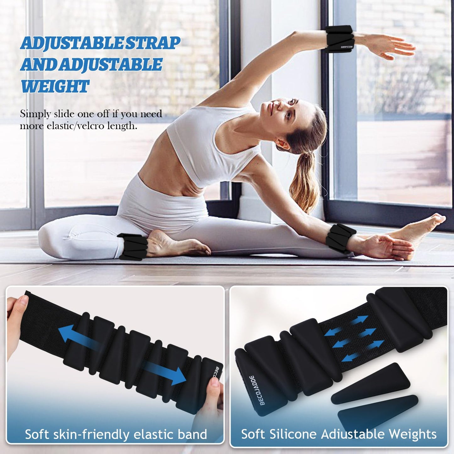 BECOJADDE Ankle Weights Set of 2 (2 lb Each) Adjustable Wrist Weights for Women Men Wearable Arm Leg Weight for Pilates, Running, Walking, Workout, Yoga, Black