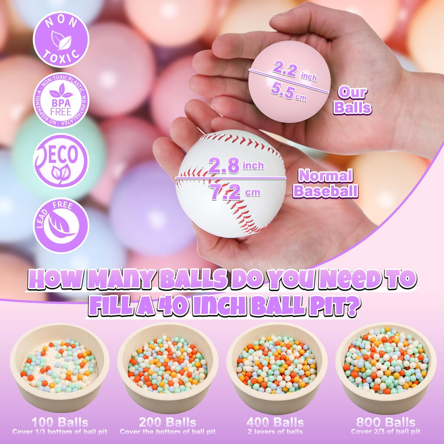 GOGOSO Colorful Ball Pit Balls - Pink Soft Plastic Balls Phthalate Free BPA Free Play Balls for Ball Pool Birhtday Party Girls Kids with Storage Bag, 6Colors,100pcs