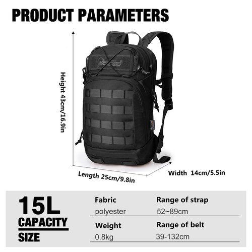 Mardingtop 15L Tactical MOLLE Hydration Backpack – Small Military Bag for Motorcycle, Hiking, Riding, Biking & EDC Daypack
