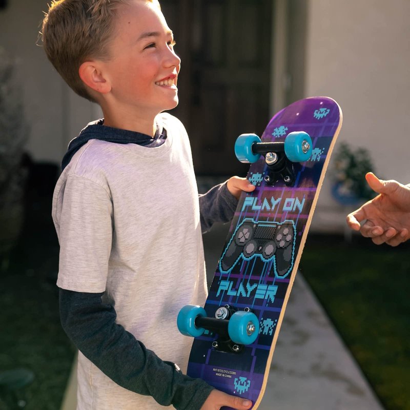 24" Mini Maple Complete Skateboard | ABEC 7 Bearings | Double Kick Concave Deck | Kids Skateboard, Ages 5-8