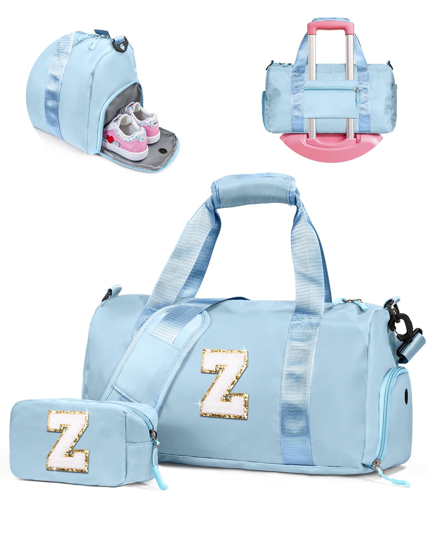 Vogewood Birthday Gift for Granddaughter-Girl Gym Bag with Shoe Compartment, Kid Personalized Weekender Overnight Bags, Initial Travel Tote with Makeup Pouch, Gifts for Girls (Letter Z)