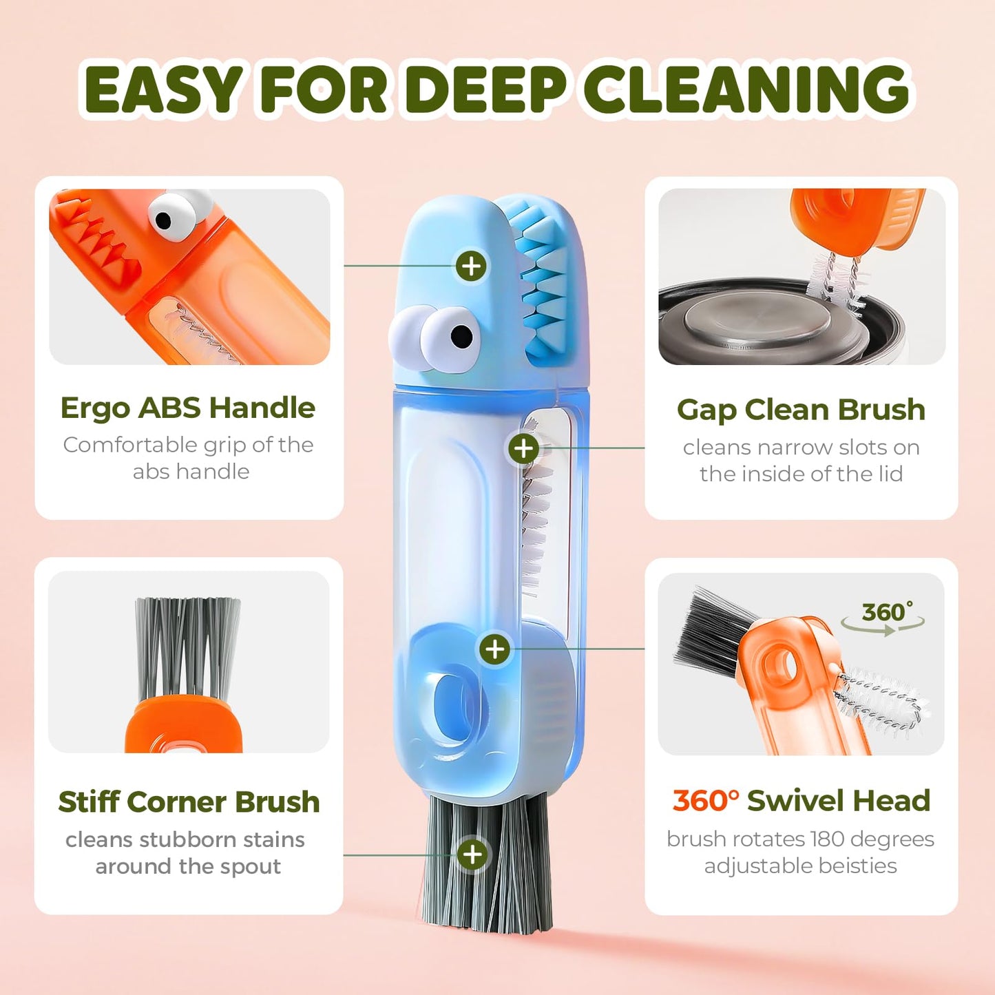 3 in 1 Cup Lid Gap Cleaning Brush Set,Silicone Cup Lid Gap Cleaner, Multifunctional Bottle Cleaning Brush,Home Kitchen Crevice Brush Tools (3 Pack)