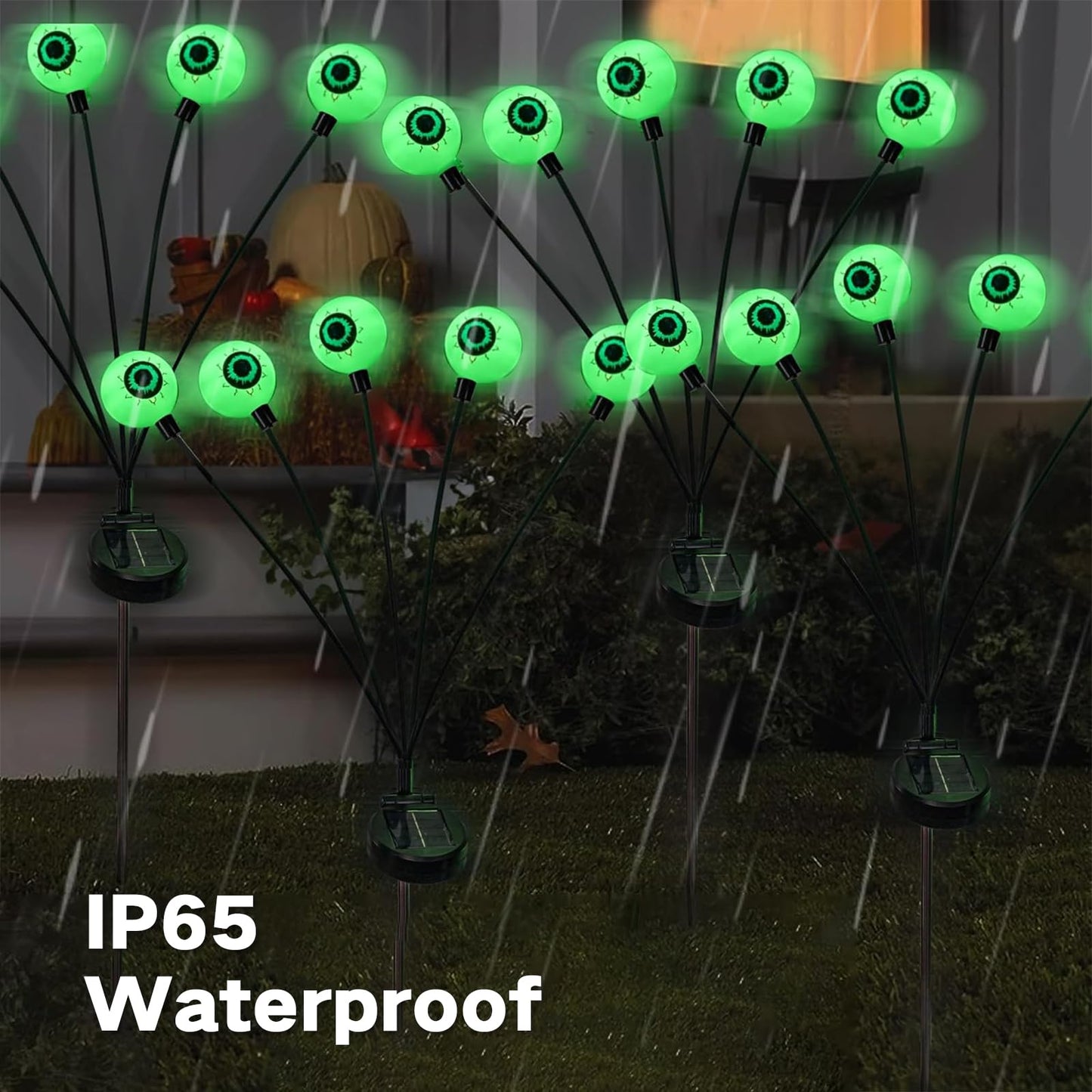 cyindzchwy Solar Halloween Decorations - 2 Pcs Scary Green Eyeball Lights, Waterproof Swaying Firefly Lights for Yard, Garden, Lawn, Party