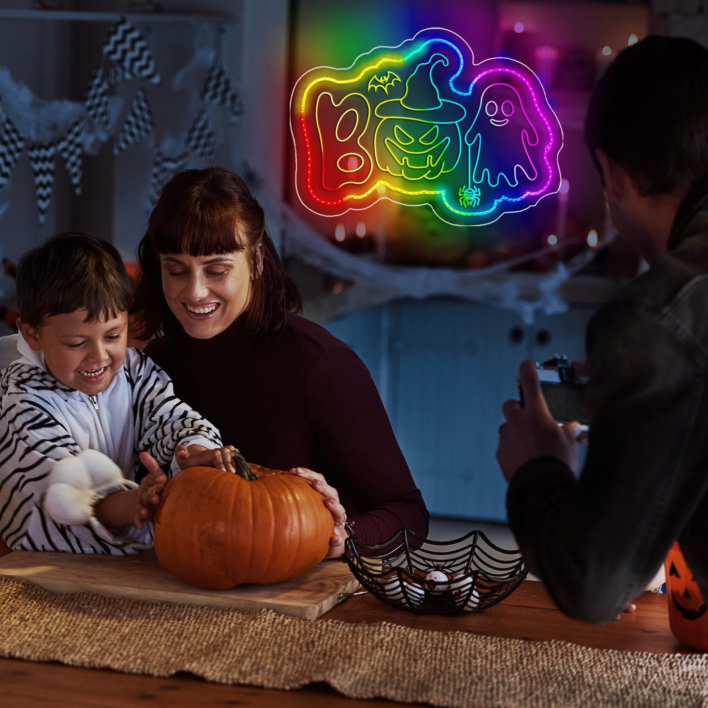 Halloween Neon Sign, BOO Led Sign for Wall Decor Pumpkin Spooky Ghost Light Up Sign for Halloween Bar Bedroom Home Party Trick or Treat Party Backdrop