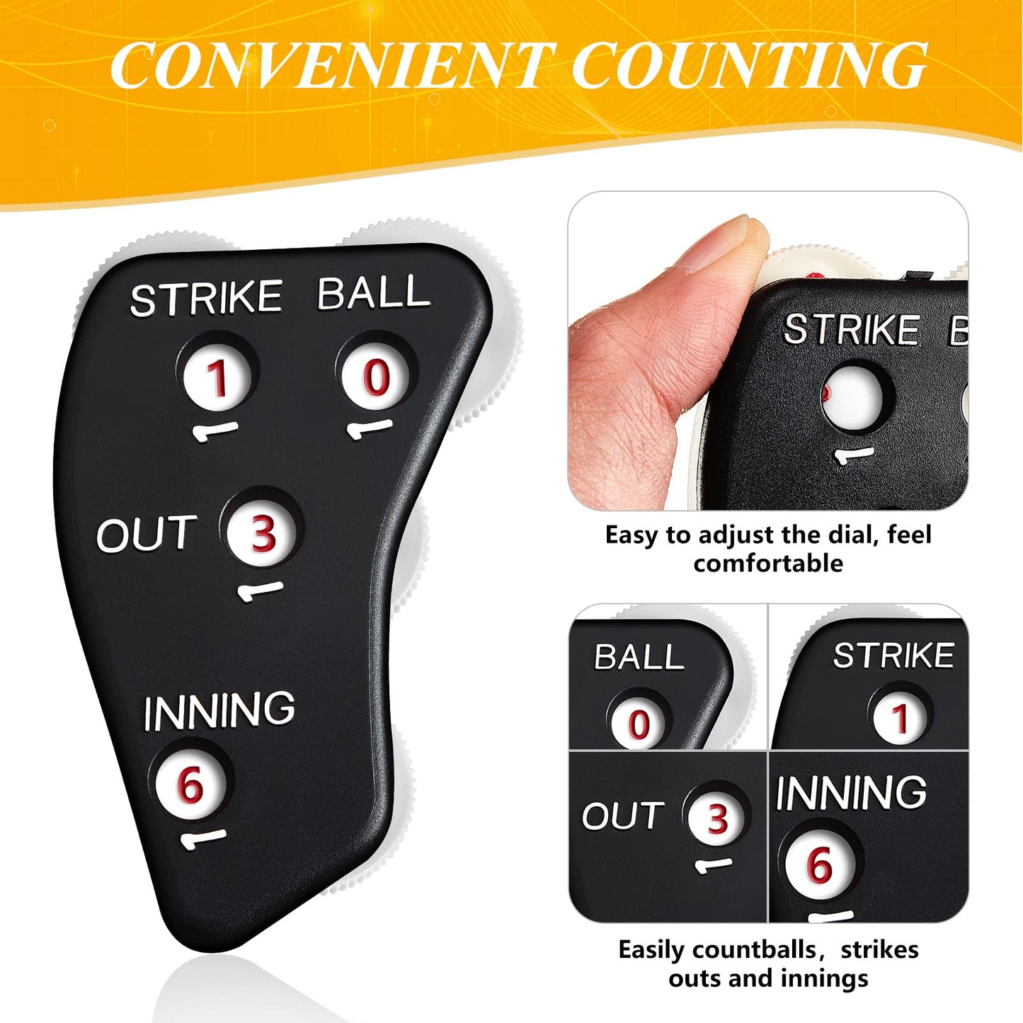 Deekin 2 Pcs 4 Wheel Baseball Umpire Clicker Black Indicator Gear Practical Baseball Counter Clicker for Scorekeeper Recording Outs Innings Balls Softball Referee Equipment (Black White)