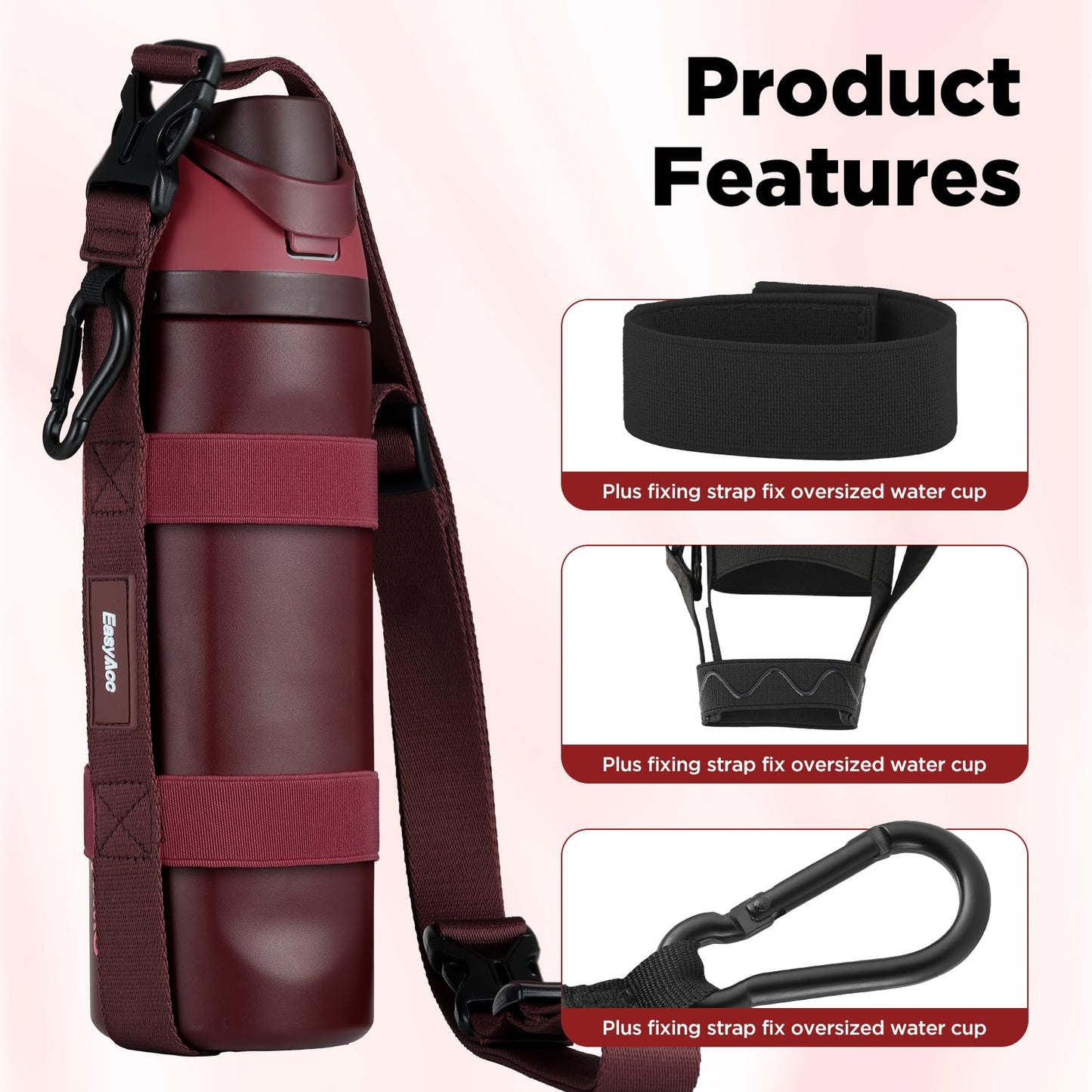 EasyAcc Water Bottle Holder Strap Sling, for Owala FreeSip 24 32 40 oz, Hydro Flask, Cirkul, Yeti, Stanley Flip, Universal Water Bottles, with Carabiner, for Walking Curise Travel (Bottle Excluded)