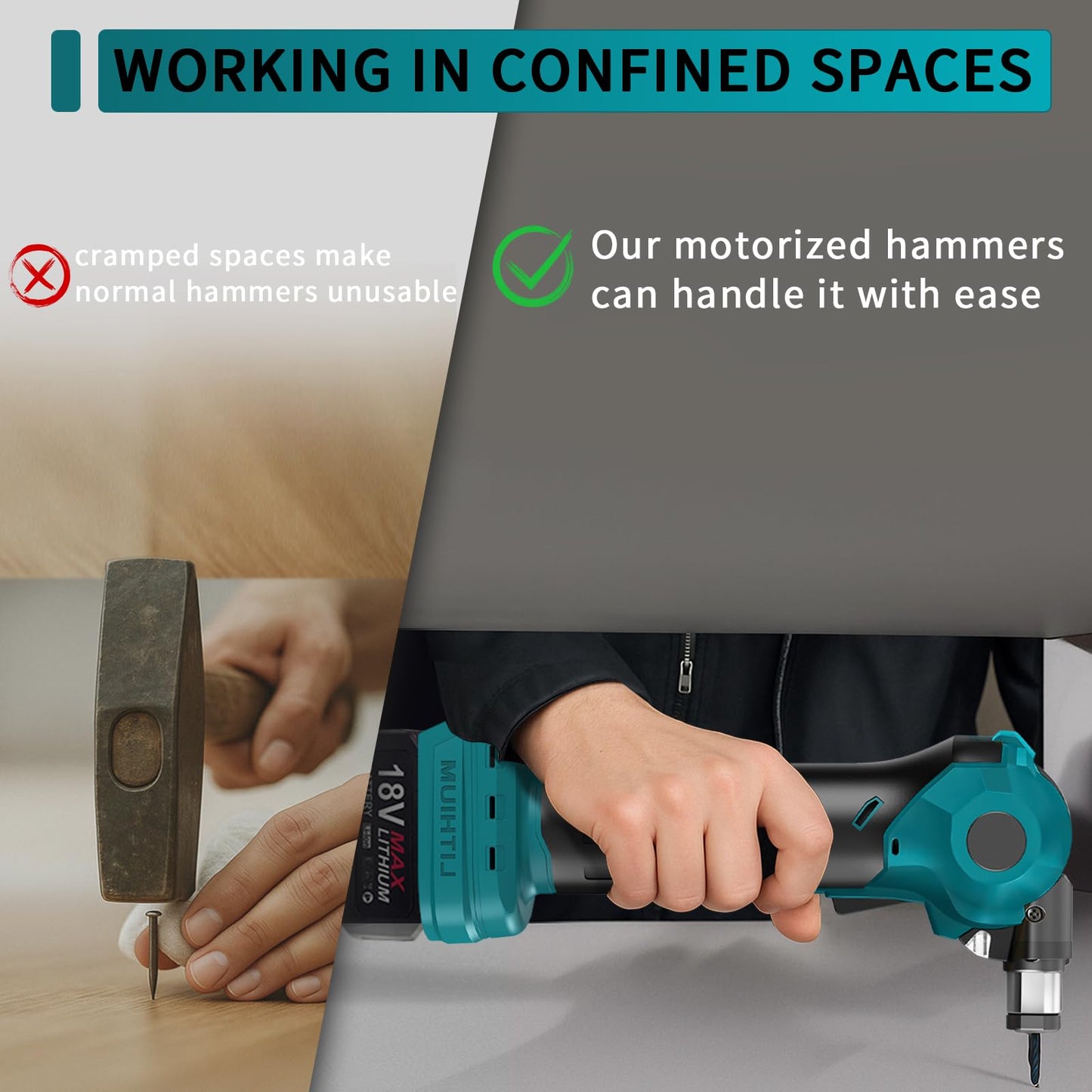 Palm Nailer Cordless Auto Hammer Compatible with Ma-kita 20V/18V Battery, Power Framing Nailer, 0-90° Adjustable Palm Nail Gun with Magnetic Tip for One-handed Use Tools on Joist Hangers (No Battery)