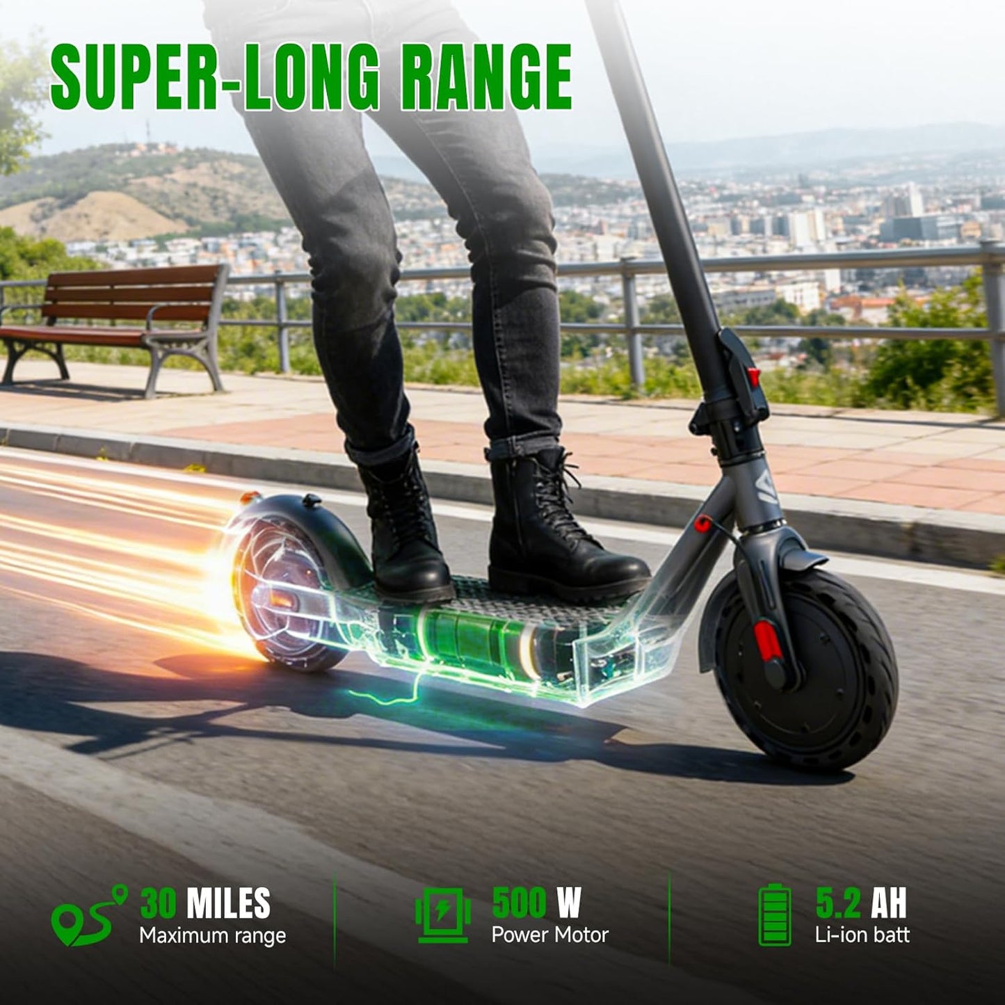 YHR Electric Scooter - Powerful 350W/500W Motor, 20 Miles Range, 8.5"/10" Solid Tires | Dual Braking System