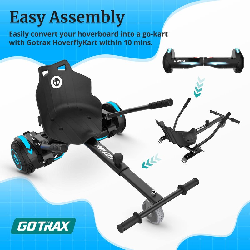 Gotrax HoverflyKart Seat Attachment Accessory for 6.5" 8" 8.5" 10" Self Balancing Scooter, Adjustable Frame Length and Handlebar Control Buggy Attachment, Hover Board Go Kart Accessory, Large, (Black)