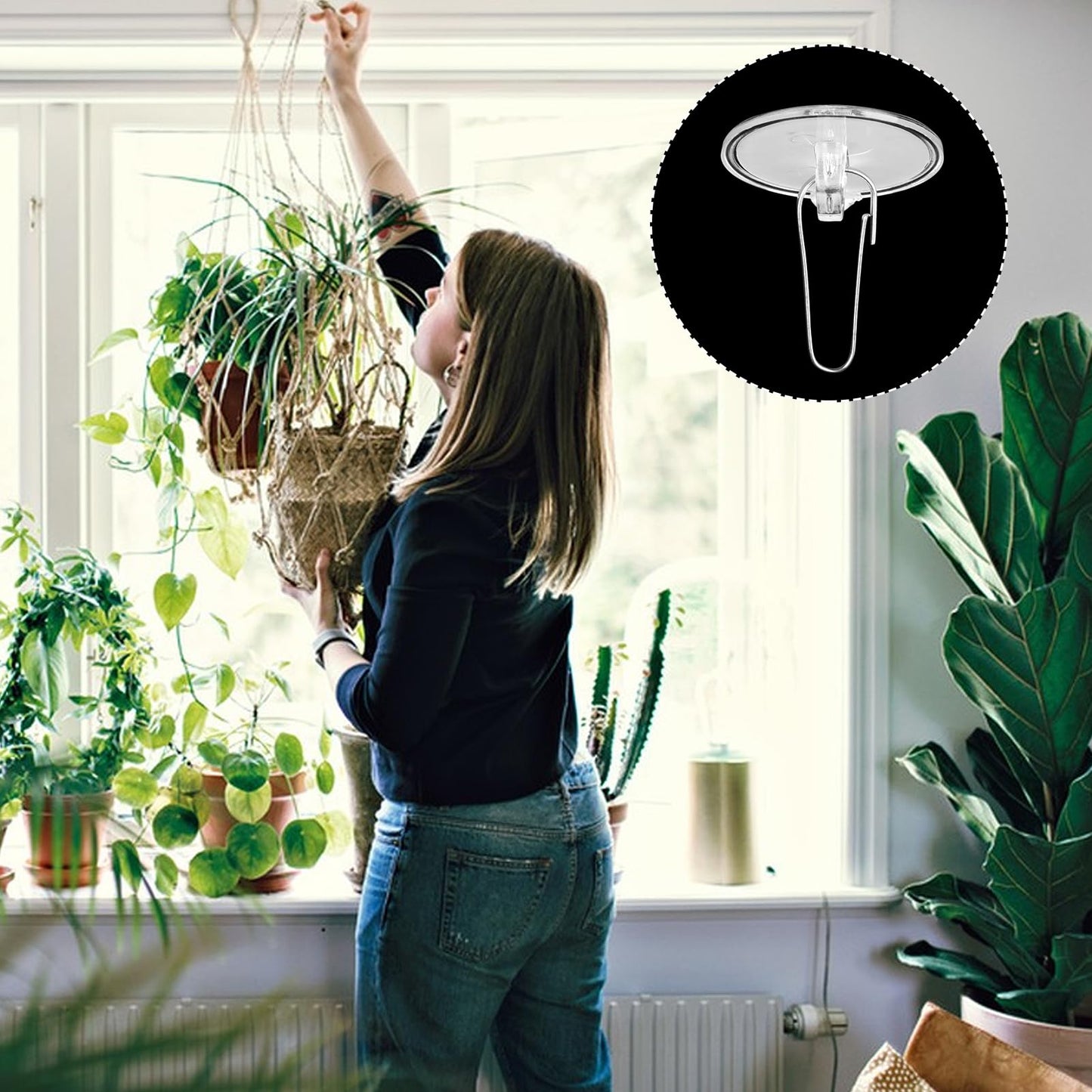 KKONHII 150 Pack Self-Adhesive Ceiling Hooks for Hanging, No-Drill Removable Wall Hanger Sticky Transparent Discs with Metal Hooks for Festival Wedding Birthday Party Decorations