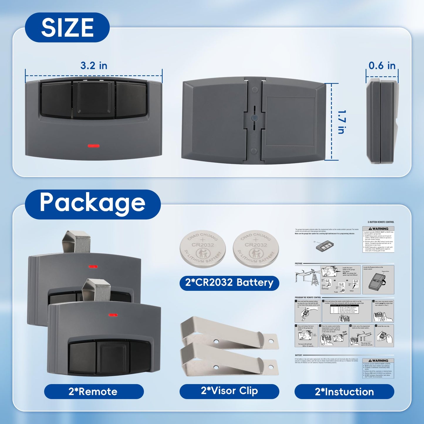 2 for Sears Craftsman Garage Door Remote Universal, 139.53753 139.53680 139.53879 139.53753 139.18191 139.30498 HBW2028 139.53681 HBW1255 81LM 891LM 893MAX 373LM CMXZDCG453