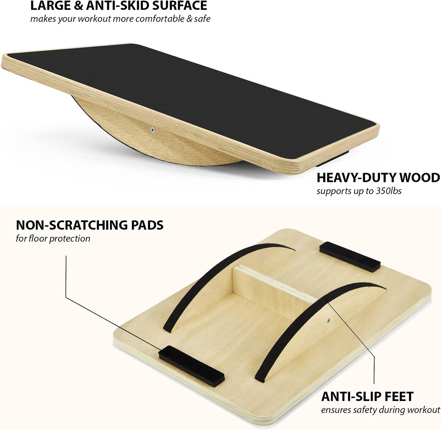 Yes4All 350LBS Wooden Balance Board - Anti-Slip Wobble Board for Leg Workouts | Ideal for Standing Desks