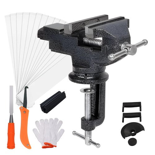 Golf Club Grip Vise Clamp Kit, 360° Swivel Portable Table Vise,Inlcudes 20 Double-Sided Tapes (2"x 10"),Rubber Sleeve, Hook Cutter,Glove,Tape Stripper Remover Tool