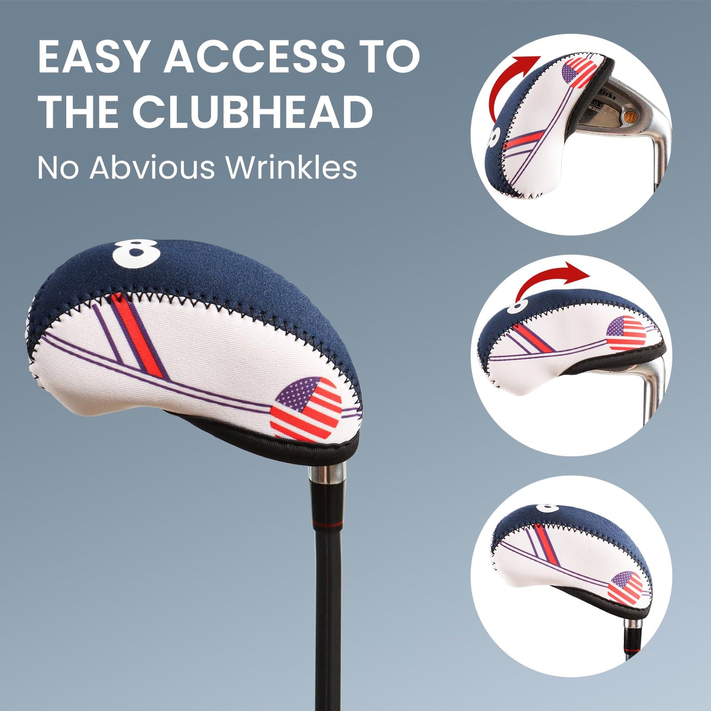 Amy Sport USA Flag Design Golf Iron Head Covers Value 11 Pack, Printed Numbers & Lightweight Wedge Iron Protective Neoprene Headcover, Universal Fit Main Irons Clubs (USA Flag)